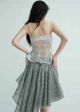 Gray Lace Spliced Irregular Half Skirt
